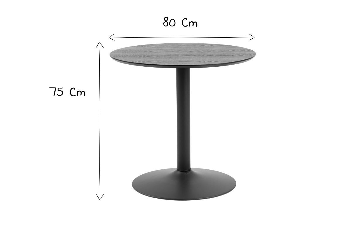 Table � manger ronde bois noir et m�tal D80 cm KALI