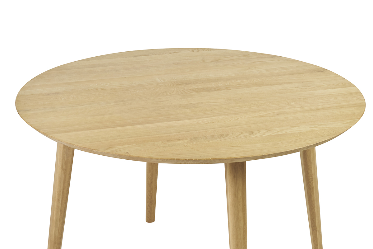Table  manger ronde en bois clair chne massif D120 cm OKSANA