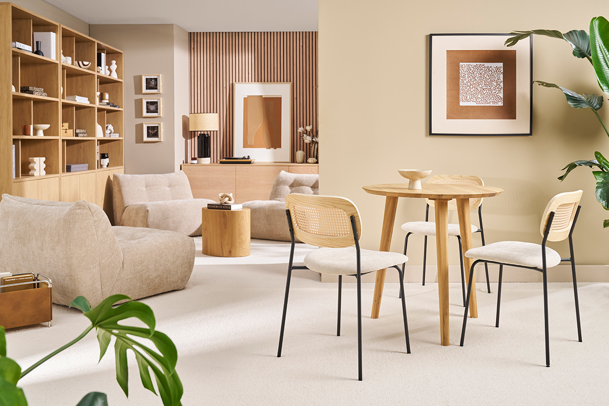 Table  manger ronde en bois clair chne massif D75 cm OKSANA