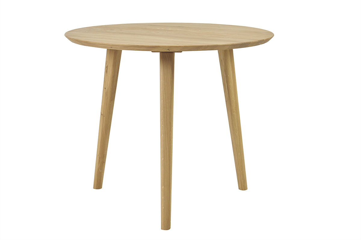 Table � manger ronde en bois clair ch�ne massif D90 cm OKSANA