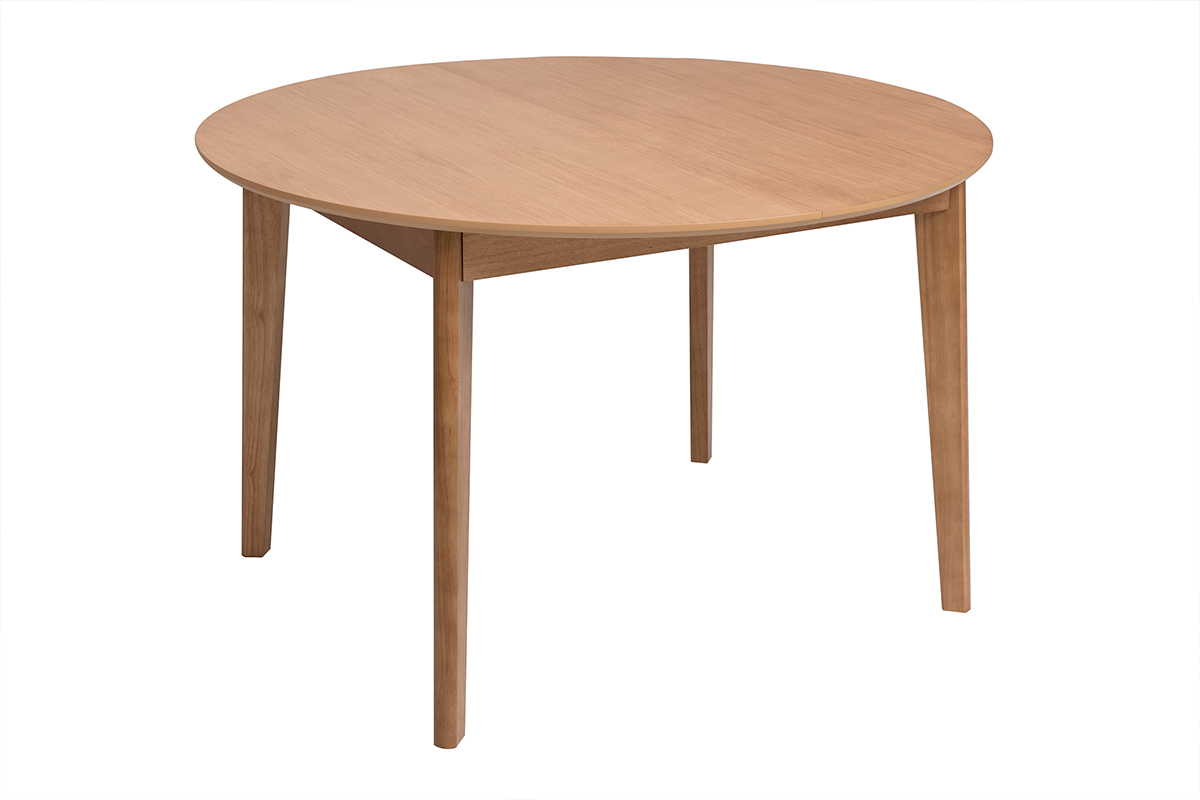 Table � manger ronde extensible avec rallonges int�gr�es en bois clair ch�ne L120-150 cm ANSEL