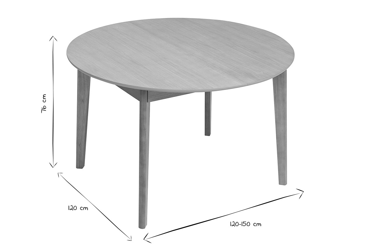 Table � manger ronde extensible avec rallonges int�gr�es en bois clair ch�ne L120-150 cm ANSEL