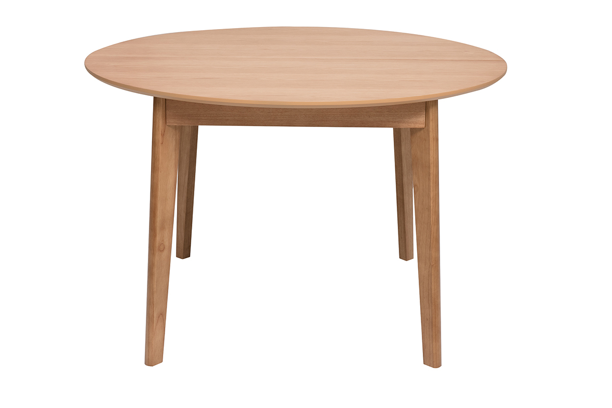 Table � manger ronde extensible avec rallonges int�gr�es en bois clair ch�ne L120-150 cm ANSEL