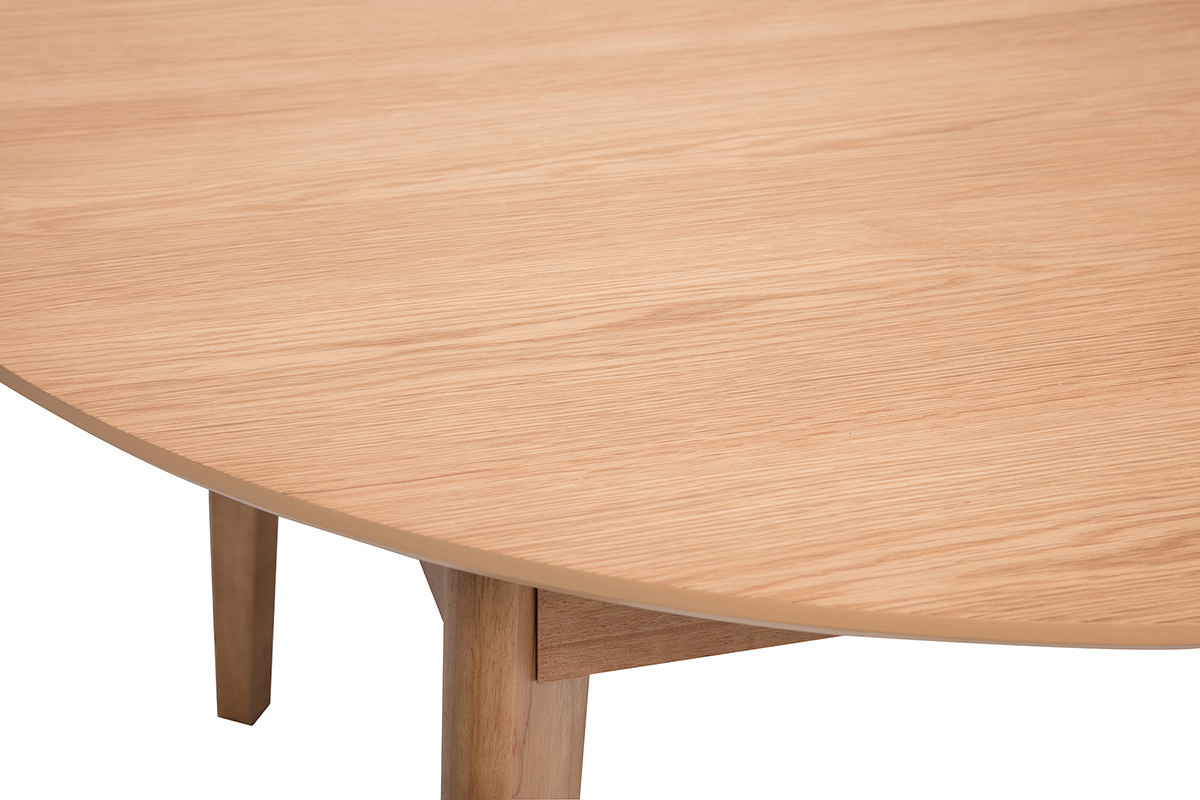 Table � manger ronde extensible avec rallonges int�gr�es en bois clair ch�ne L120-150 cm ANSEL