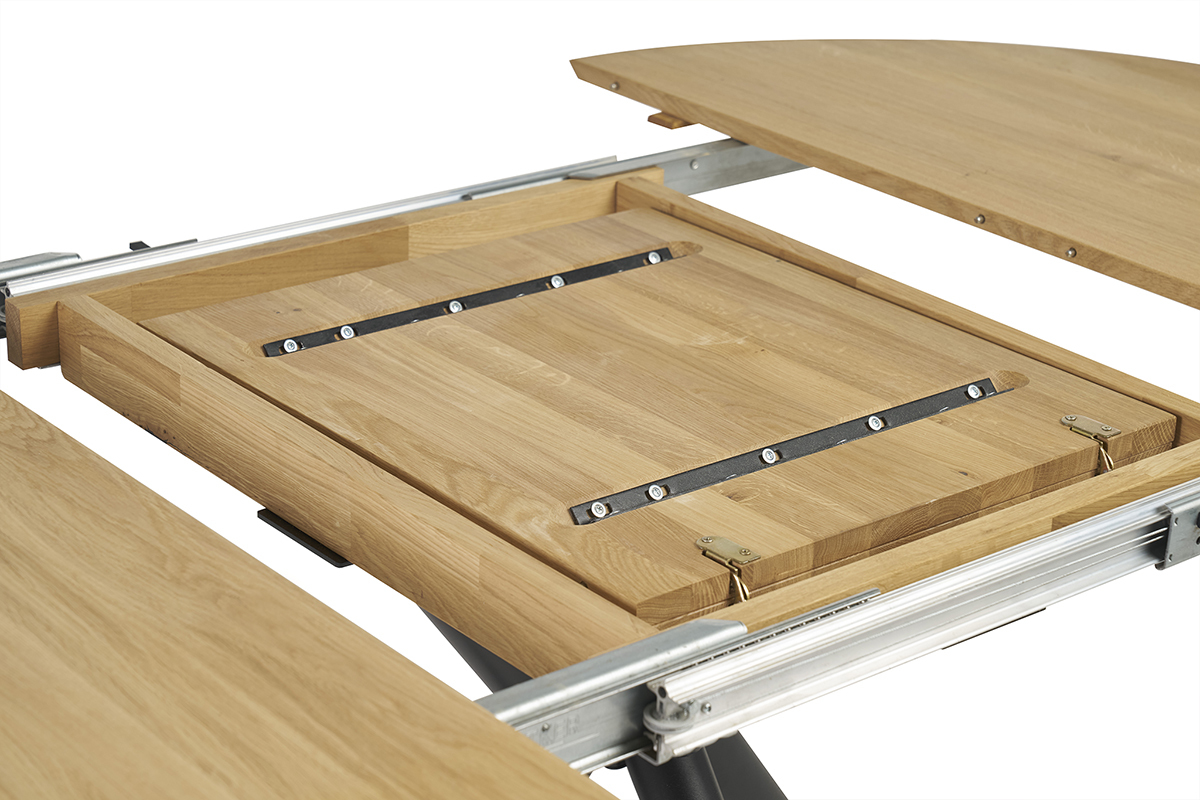 Table  manger ronde extensible en bois clair chne massif et mtal L120-170 cm OLGA