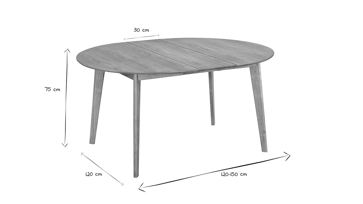 Table  manger ronde extensible finition chne L120-150 cm LEENA