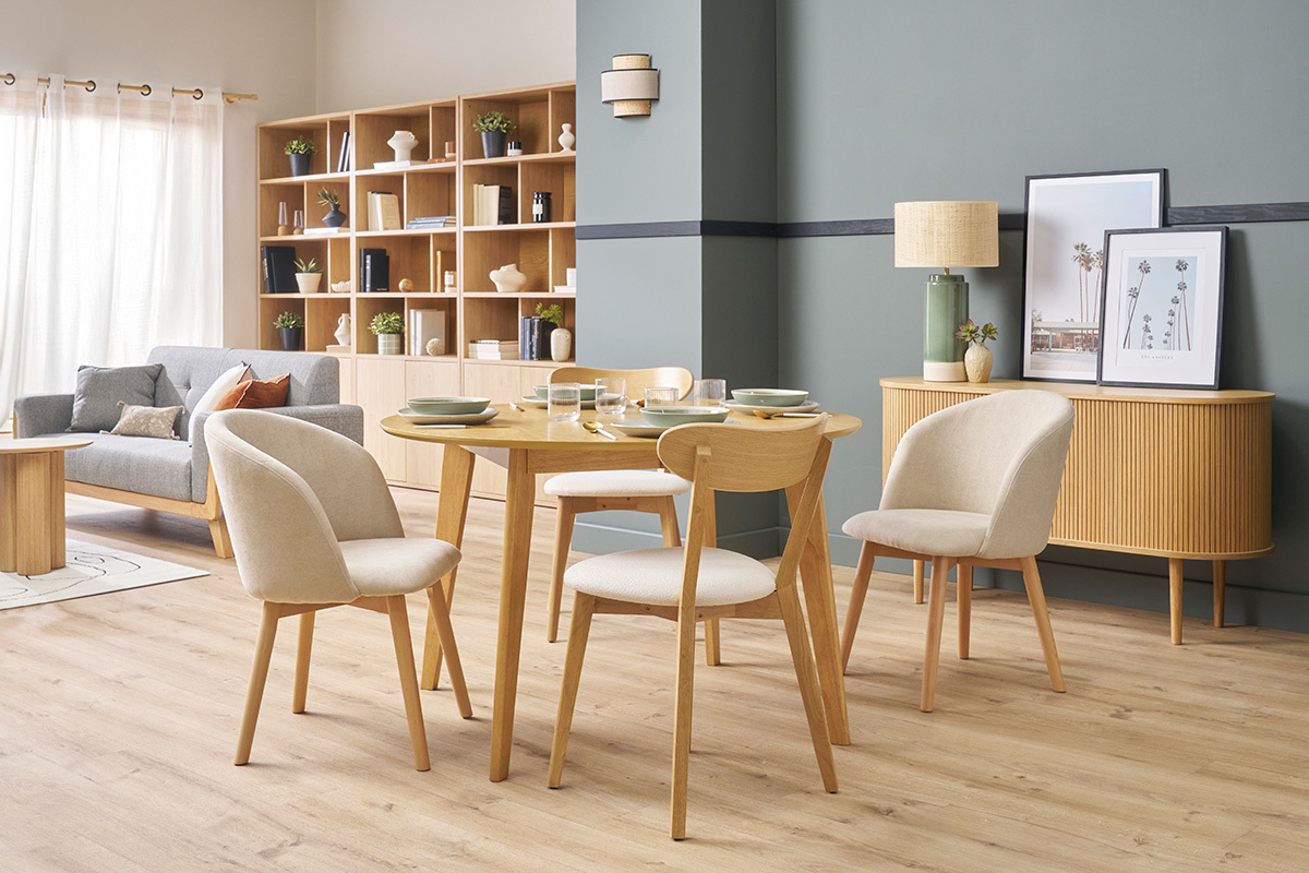 Table  manger ronde extensible finition chne L120-150 cm LEENA