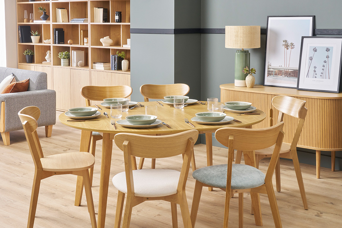 Table  manger ronde extensible finition chne L120-150 cm LEENA