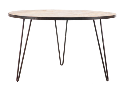 Table à manger ronde industrielle bois manguier massif et métal D125 cm ATELIER