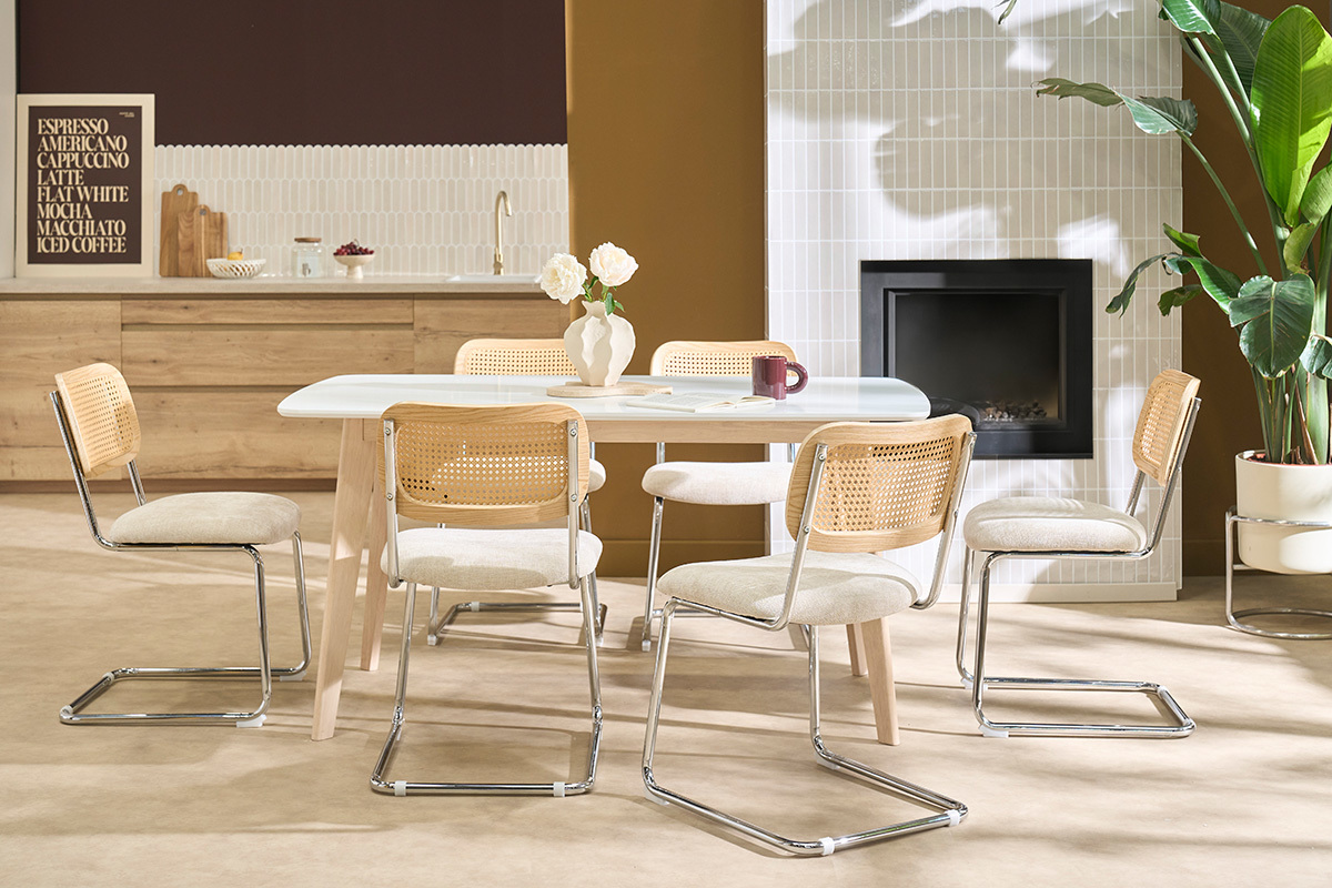 Table � manger scandinave blanc et bois clair rectangulaire L150 cm LEENA