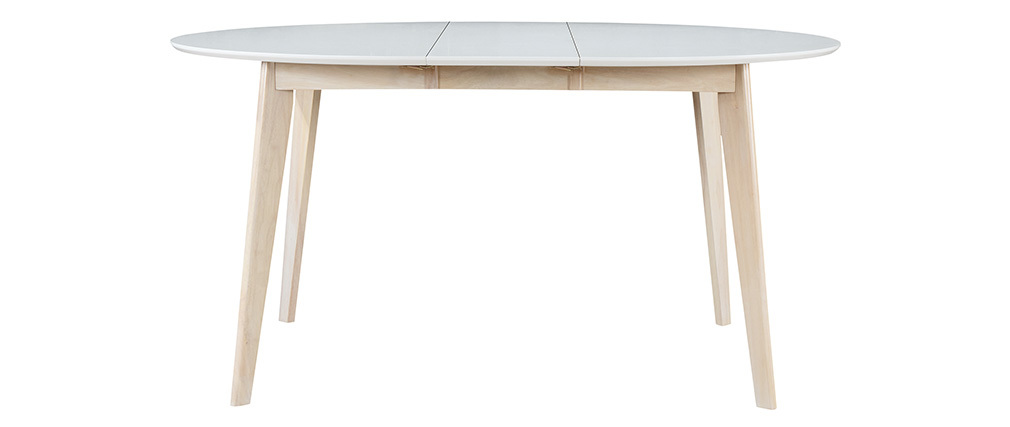 Table à manger scandinave ronde extensible blanc et bois L120-150 cm LEENA