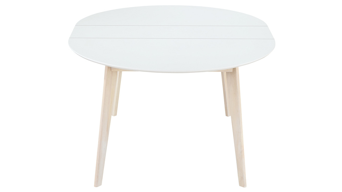 Table  manger scandinave ronde extensible blanc et bois L120-150 cm LEENA