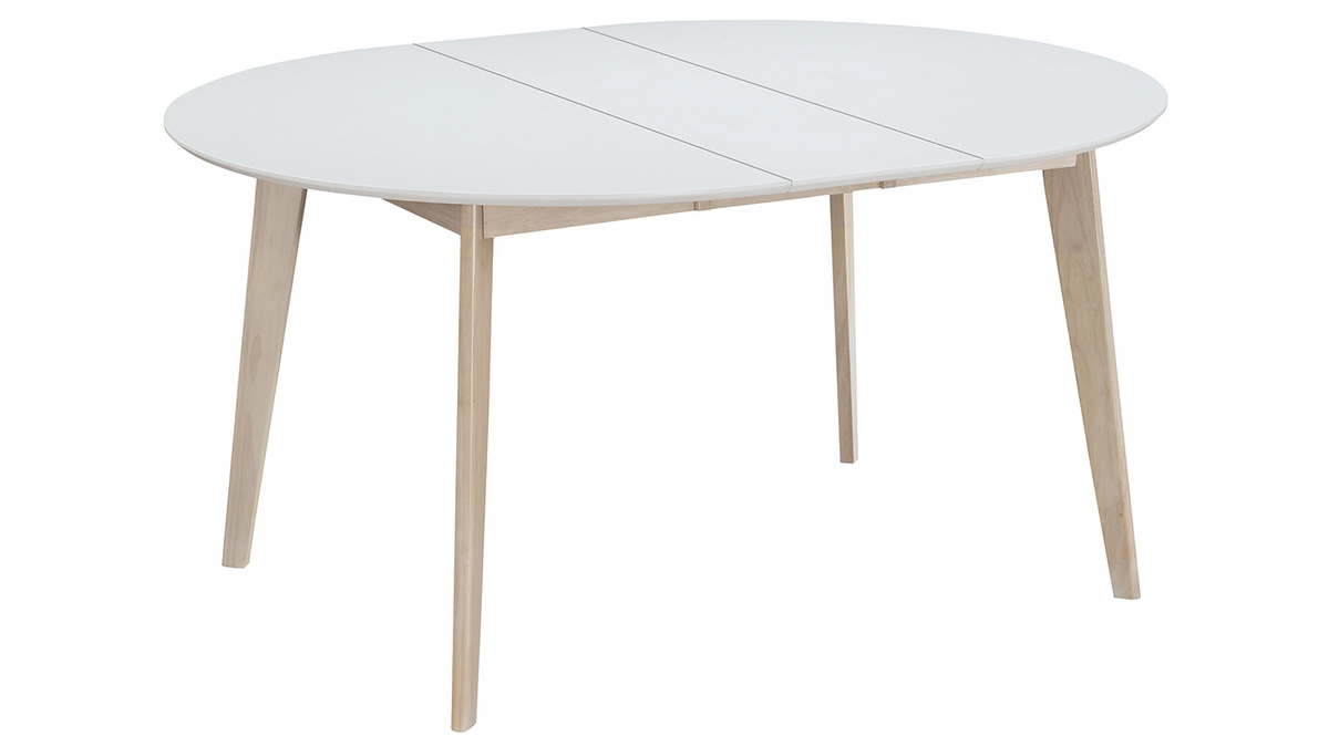 Table  manger scandinave ronde extensible blanc et bois L120-150 cm LEENA