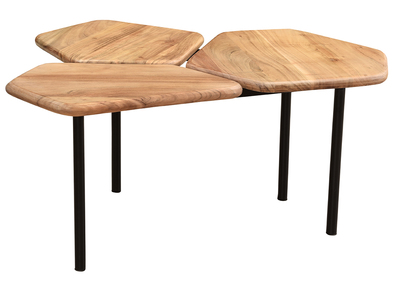 Table basse 3 plateaux bois massif et métal noir L95 cm SUZANE