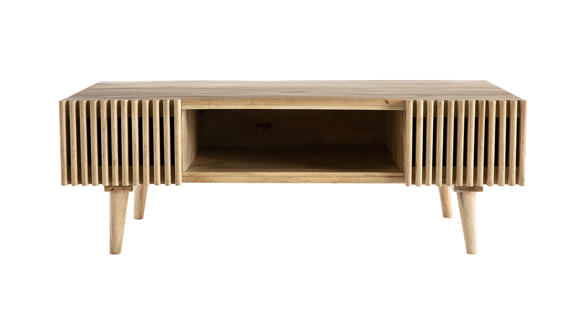 Table basse avec portes coulissantes bois clair manguier massif ALBA - Miliboo & Stphane Plaza
