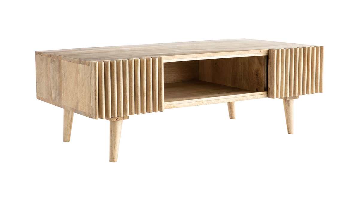 Table basse avec portes coulissantes bois clair manguier massif ALBA - Miliboo & Stphane Plaza