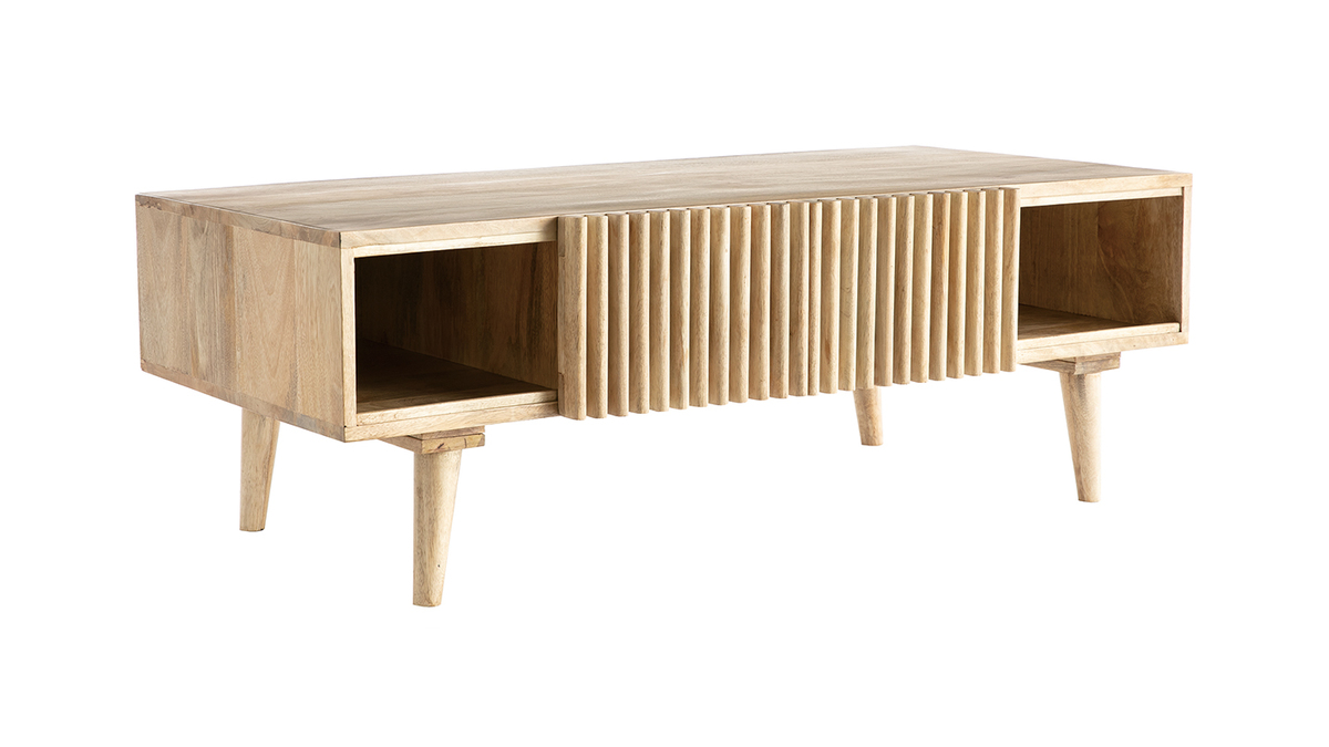Table basse avec portes coulissantes bois clair manguier massif ALBA - Miliboo & Stphane Plaza