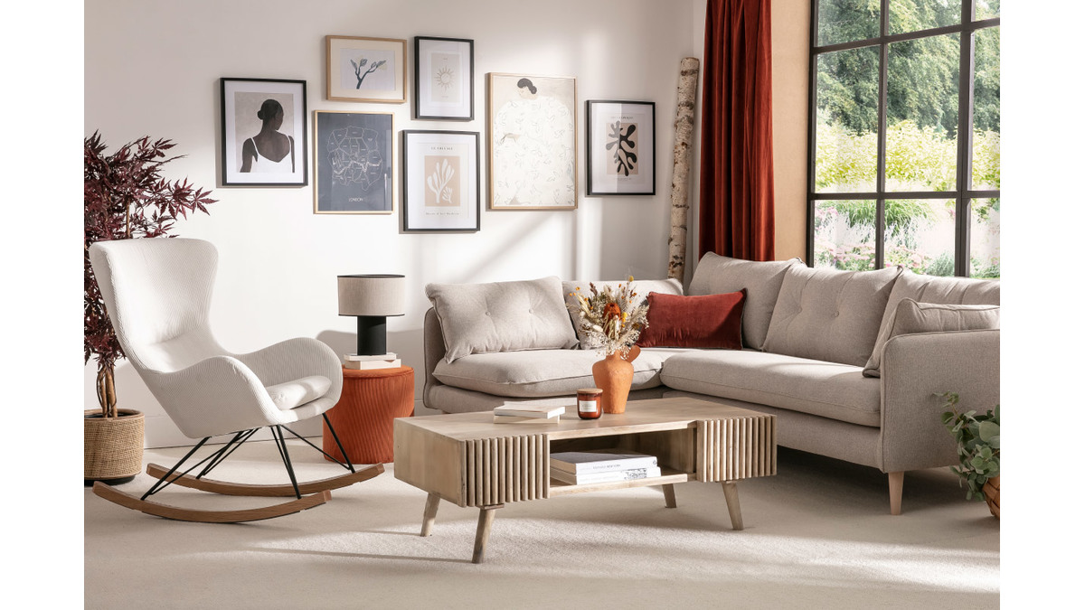 Table basse avec portes coulissantes bois clair manguier massif ALBA - Miliboo & Stphane Plaza