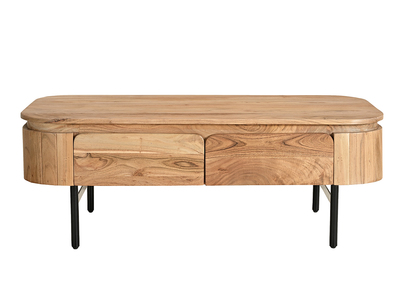 Table basse avec rangements en bois massif et métal noir 4 tiroirs L115 cm NAPOLI