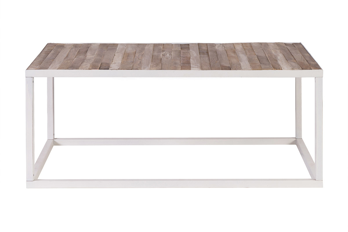 Table basse bois et m�tal blanc L100 cm ROCHELLE