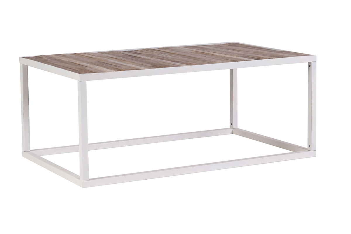 Table basse bois et m�tal blanc L100 cm ROCHELLE