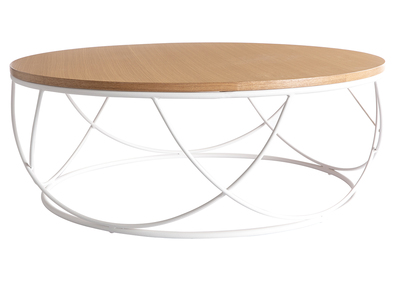 Table basse bois et m&eacute;tal blanc ronde 80 cm LACE - Miliboo & St&eacute;phane Plaza