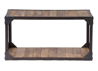 Table basse bois massif et m&eacute;tal industrielle ATELIER