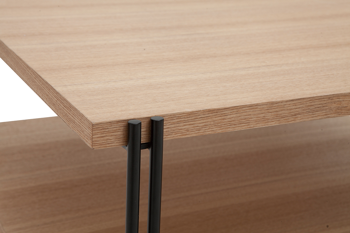 Table basse carre avec double plateau bois clair et mtal noir L81 cm HARLAN