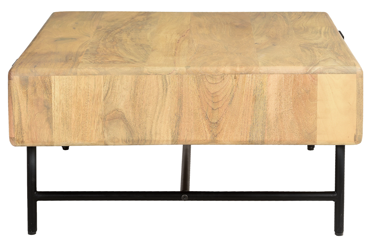 Table basse carre avec rangements 2 tiroirs bois clair manguier massif L80 cm MORISSON