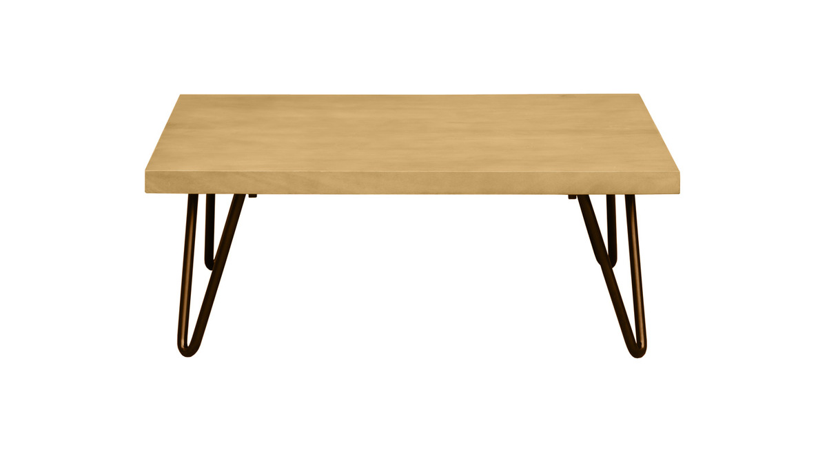 Table basse carre bois clair manguier massif et mtal noir L80 cm VIBES