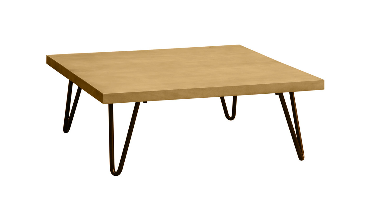 Table basse carre bois clair manguier massif et mtal noir L80 cm VIBES