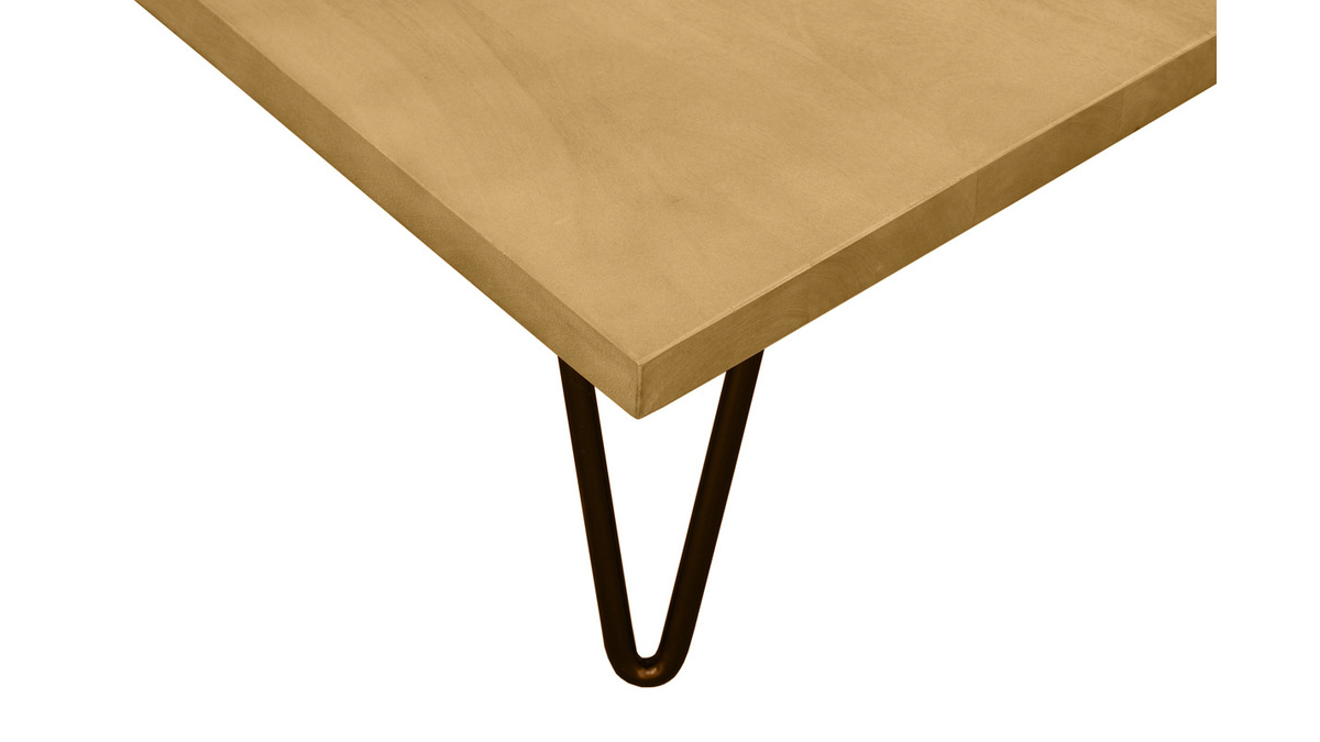Table basse carre bois clair manguier massif et mtal noir L80 cm VIBES