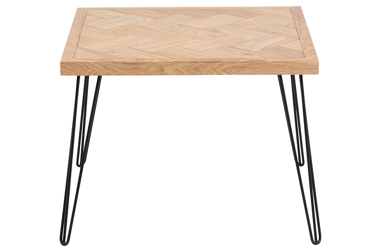 Table basse carr�e effet chevron et m�tal L60 cm MAKA