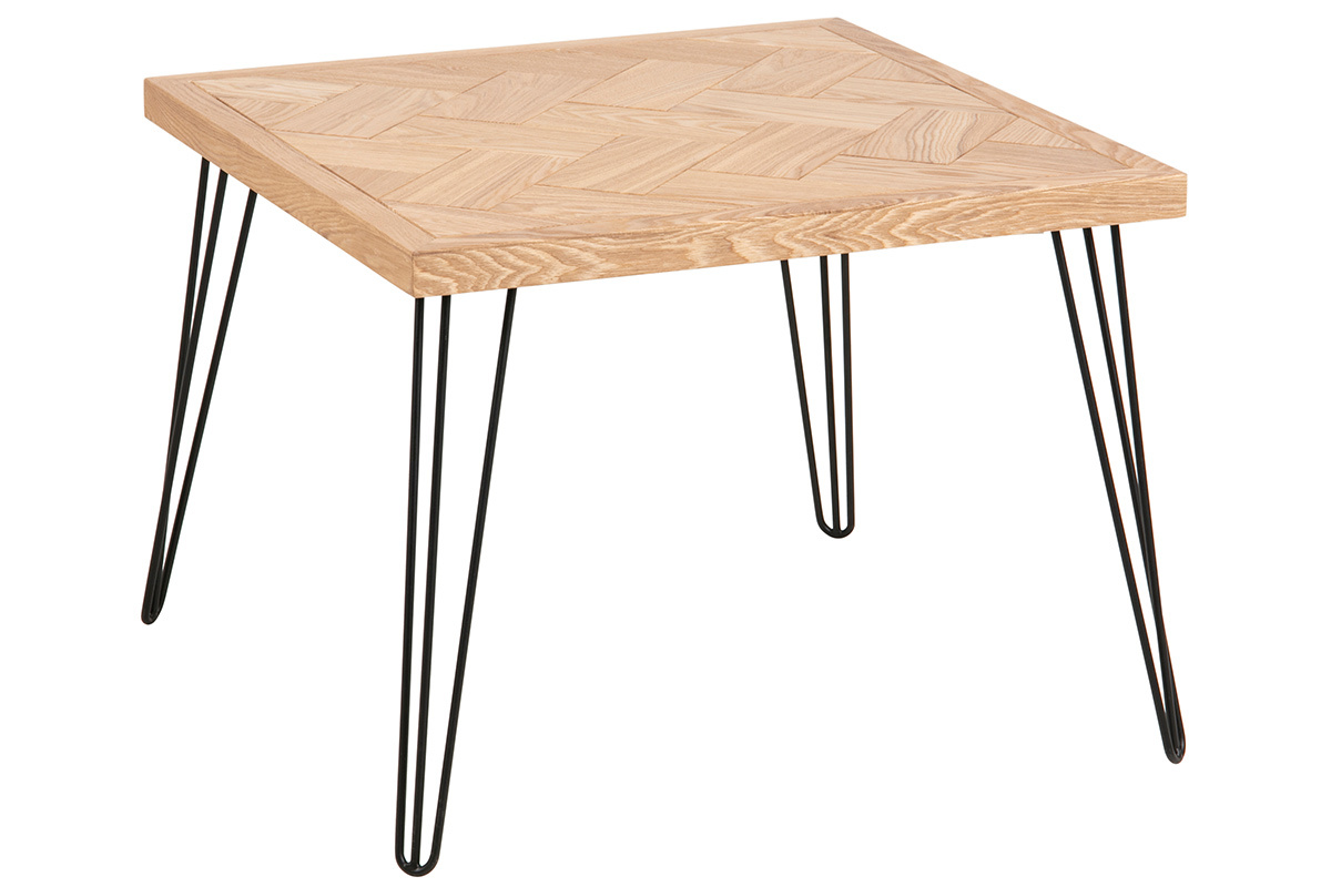 Table basse carr�e effet chevron et m�tal L60 cm MAKA