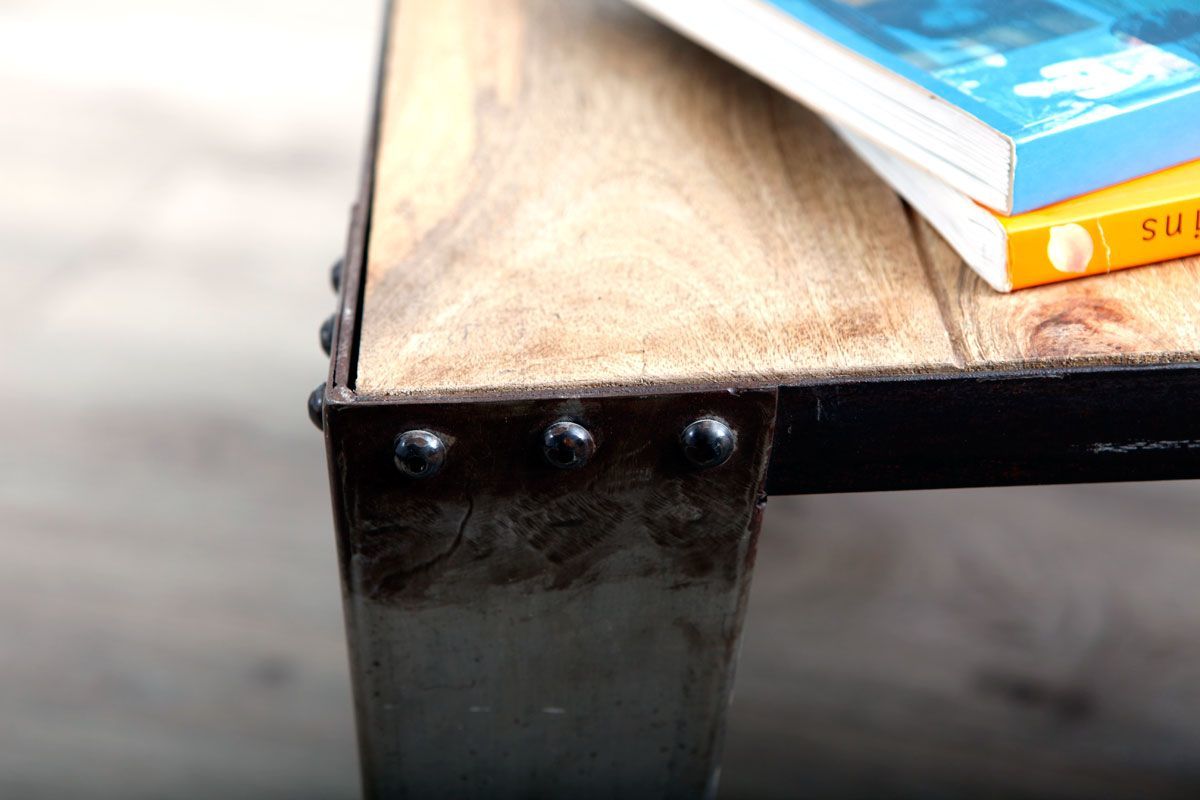 Table basse carre en manguier massif et acier INDUSTRIA