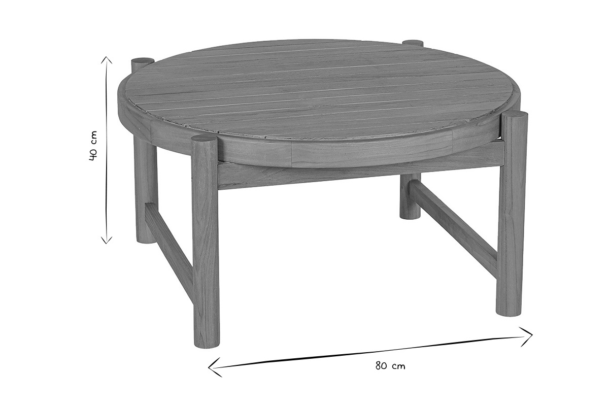 Table basse de jardin ronde en bois teck massif D80 cm MOANA
