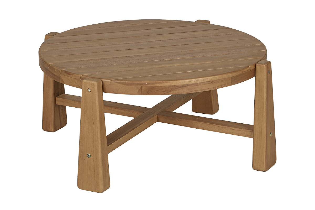 Table basse de jardin ronde en bois teck massif D82 cm CAROLINA