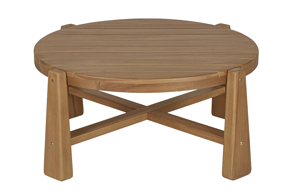 Table basse de jardin ronde en bois teck massif D82 cm CAROLINA