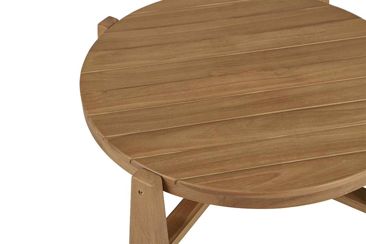 Table basse de jardin ronde en bois teck massif D82 cm CAROLINA