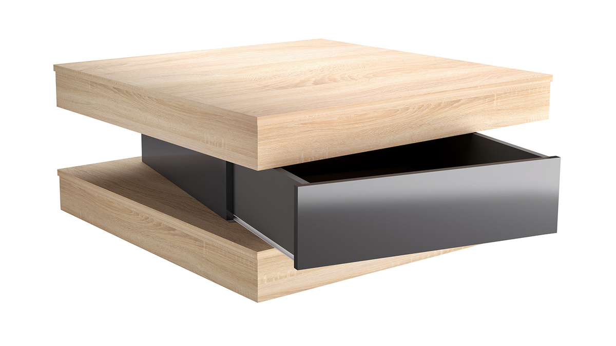 Table basse design avec tiroir finition chne et laque gris brillant LEGO