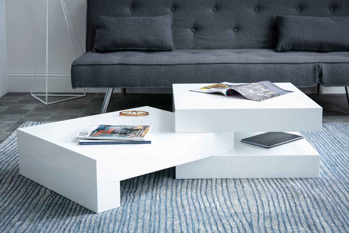 Table basse design blanc brillant LUNA