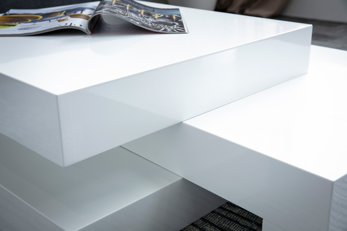 Table basse design blanc brillant LUNA