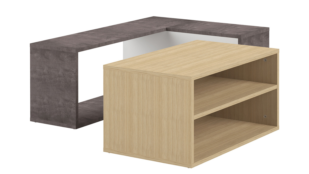Table basse design bois et gris bton amovible QUADRA