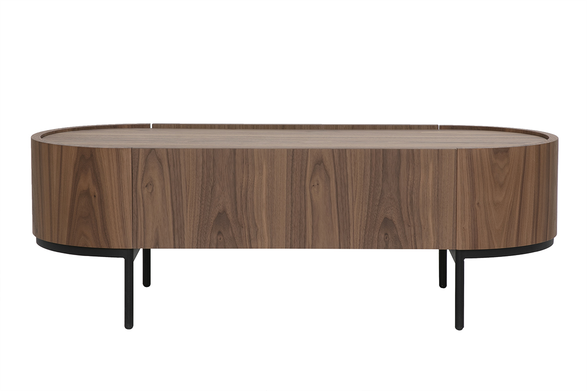 Table basse design bois fonc� noyer et m�tal noir avec rangement L120 cm SKYE