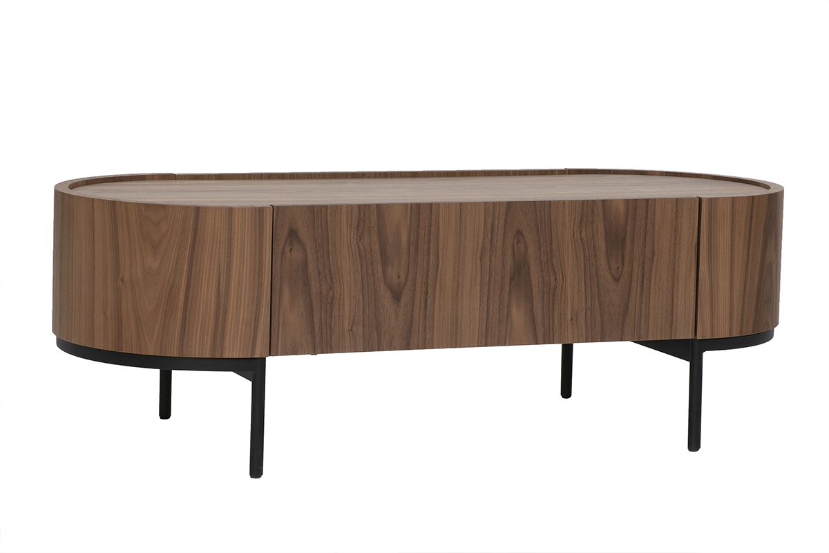 Table basse design bois fonc� noyer et m�tal noir avec rangement L120 cm SKYE