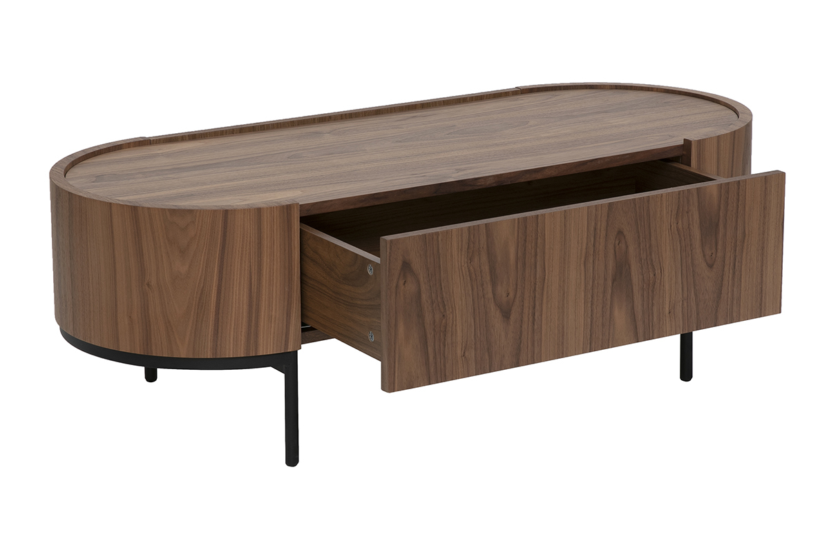 Table basse design bois fonc� noyer et m�tal noir avec rangement L120 cm SKYE
