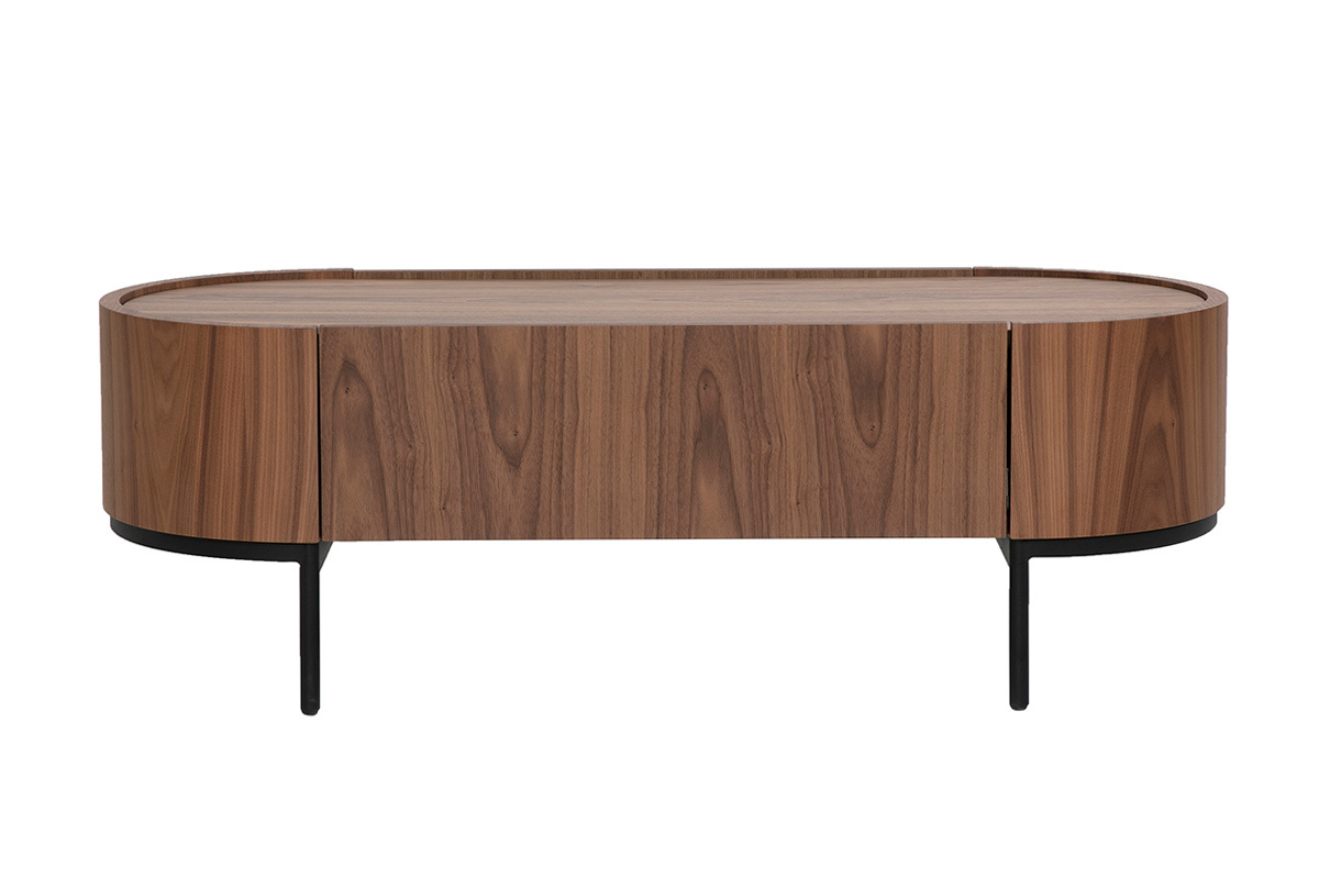 Table basse design bois fonc� noyer et m�tal noir avec rangement L120 cm SKYE