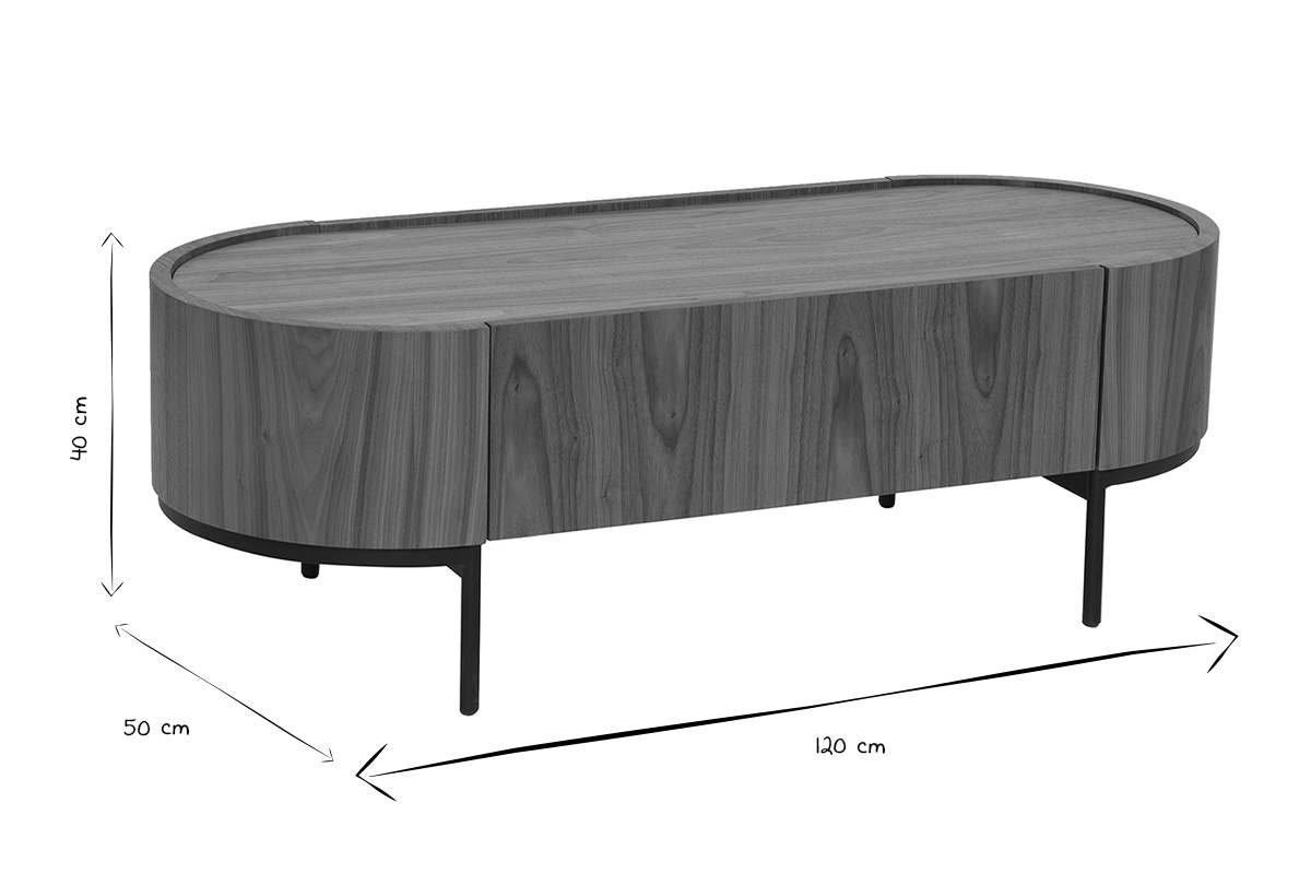 Table basse design bois fonc� noyer et m�tal noir avec rangement L120 cm SKYE