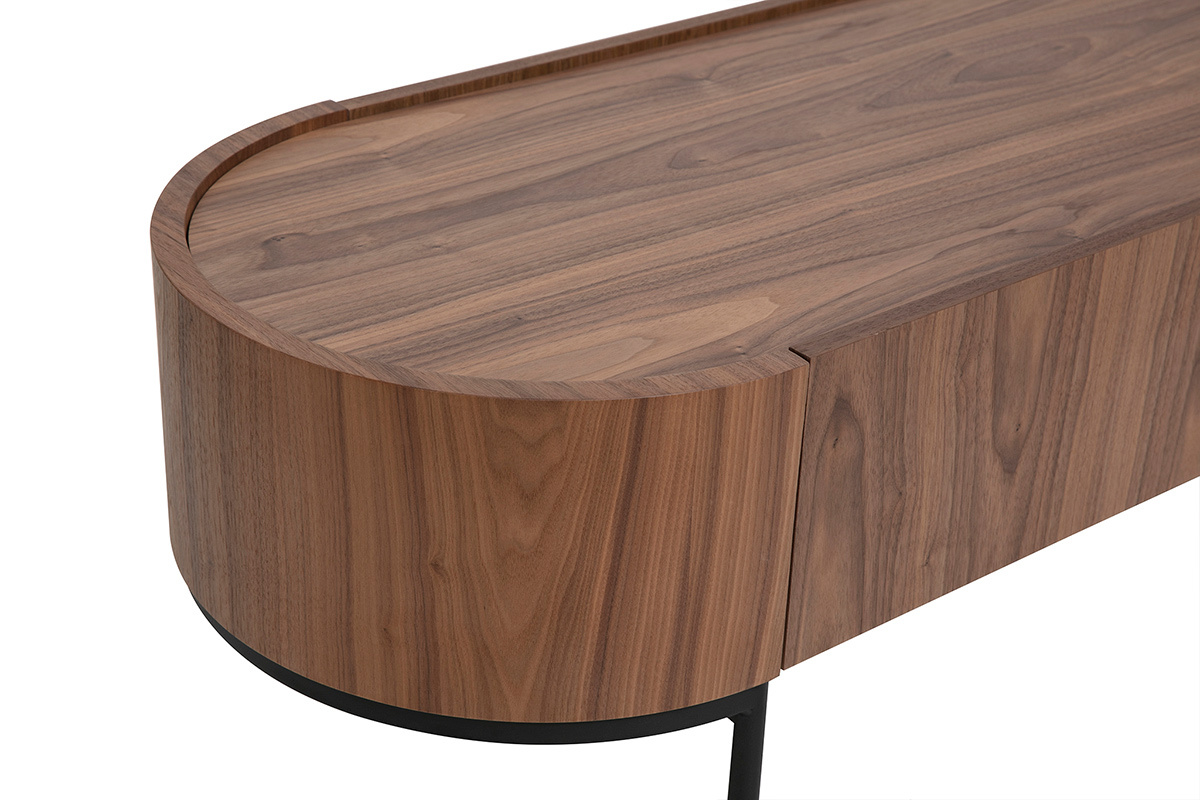 Table basse design bois fonc� noyer et m�tal noir avec rangement L120 cm SKYE