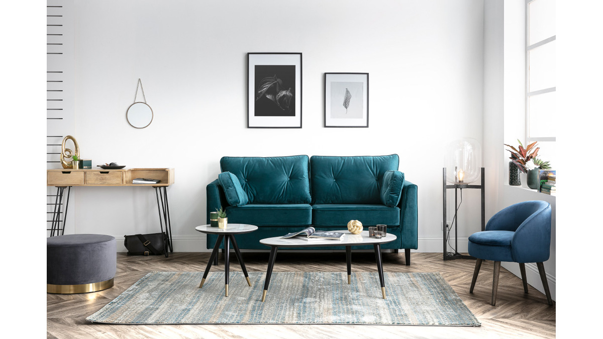 Table basse design effet marbre, bois noir et mtal dor L100 cm ALLURE